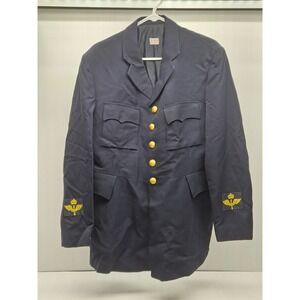 Vintage Swedish Air Force Military Jacket Gold Buttons Embroidered Patches
